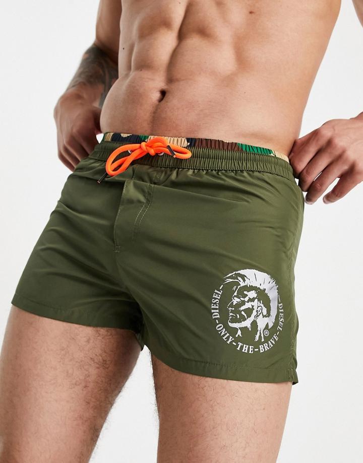 Diesel Mohawk Logo Swim Short In Khaki-green