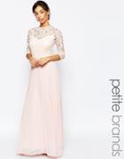 John Zack Petite Heavy Lace 3/4 Sleeve Bodice Maxi Dress - Pink