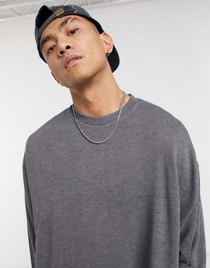 Asos Design Oversized Super Soft Viscose Sweatshirt With Curved Hem In Washed Black