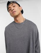 Asos Design Oversized Super Soft Viscose Sweatshirt With Curved Hem In Washed Black