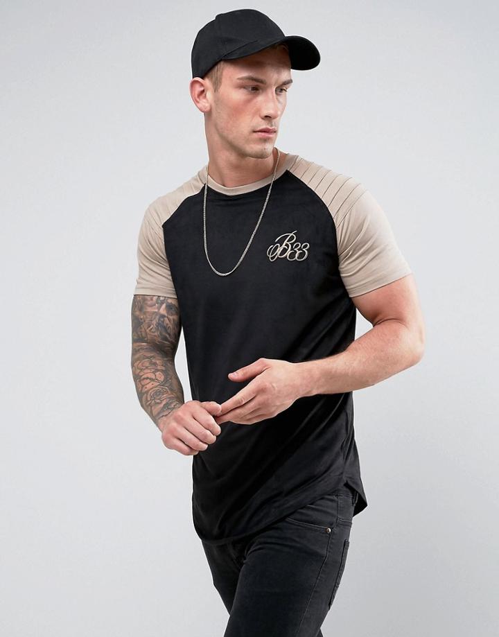 Bee Inspired Muscle Fit T-shirt In Black Suedette - Black