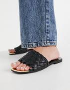 River Island Woven Flat Sandals In Black