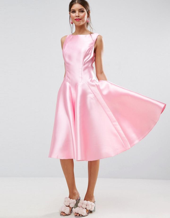 Asos Salon Paneled Seamed Midi Prom Dress With Godets - Pink
