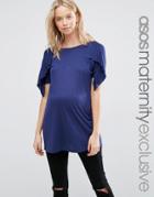 Asos Maternity T-shirt With Ruffle Sleeves - Navy