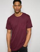 Solid T-shirt With Front Pocket - Burgundy