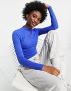 Stradivarius High Neck Long Sleeve Top In Blue-blues