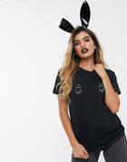 Asos Design Halloween T-shirt With Reflective Ghost Print In Organic Cotton-black