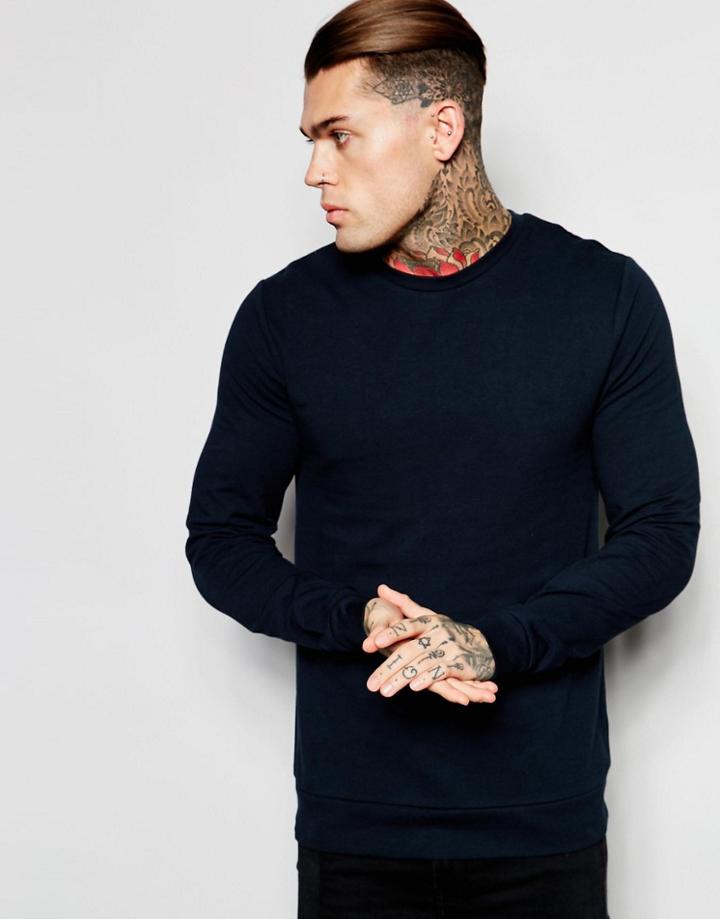 Asos Muscle Sweatshirt In Navy - Navy