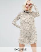 Reclaimed Vintage Inspired High Neck Dress With Eyelet Trim - Cream