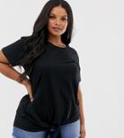 New Look Curve Tie Front T-shirt In Black - Black