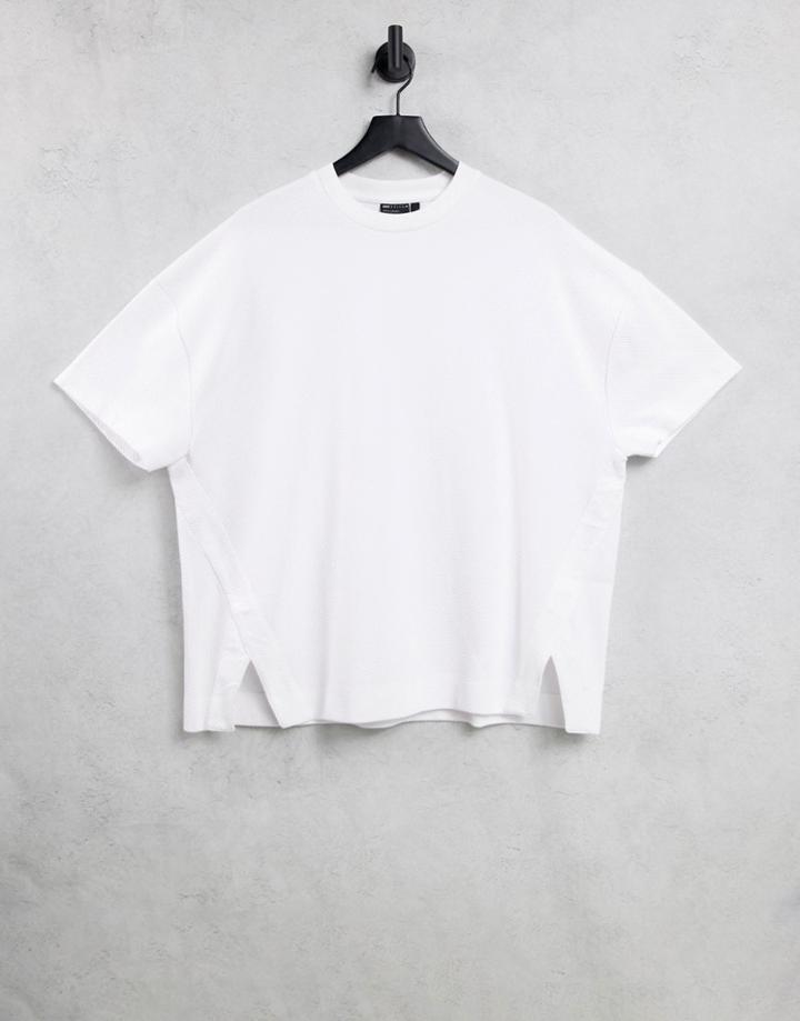 Asos Design Relaxed Fancy Textured T-shirt With Side Splits In White