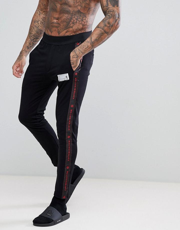 Religion Lounge Joggers With 'we Live In Black' Side Tape - Black