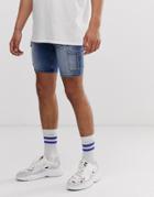 Asos Design Super Skinny Denim Shorts With Power Stretch And Cargo Pockets In Indigo - Blue