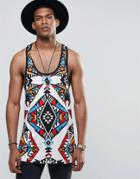Jaded London Longline Tank With All Over Kaleidoscope Print - White