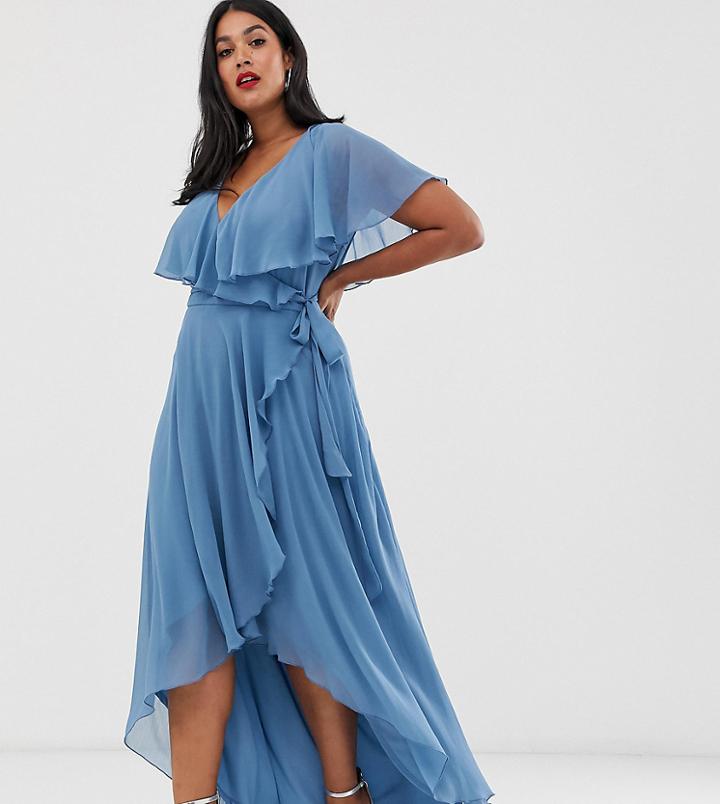 Asos Design Curve Cape Back Dipped Hem Maxi Dress - Blue