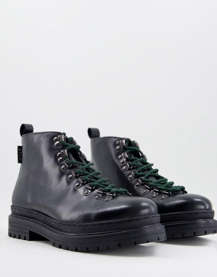 Walk London Premium Hiker Boots In Black Leather