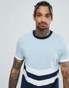 Asos Design T-shirt With Contrast Yoke And Chevron Cut And Sew In Navy - Navy