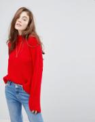 Pieces Ribbed Sweater With High Neck - Red