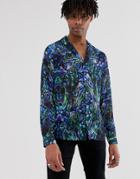 Asos Edition Regular Fit Sheer Patterned Shirt With Deep Revere - Blue