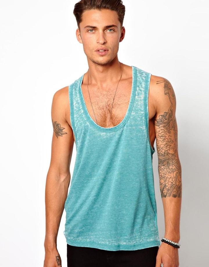 Asos Tank With Deep Scoop Neck And Burnout Wash
