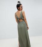 Asos Design Petite Bow Back Maxi Dress - Green
