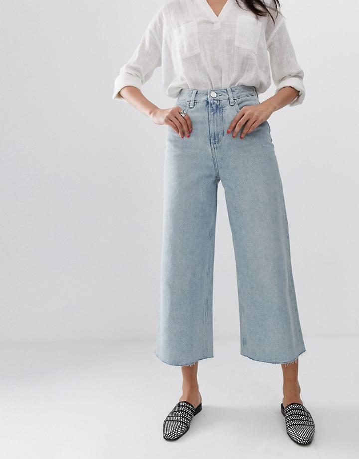 Asos Design Premium Wide Leg Jeans In Light Vintage Wash Blue - Blue