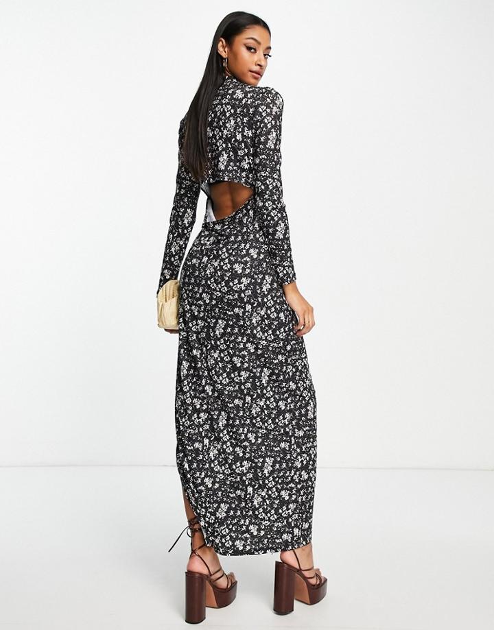 Ghospell Long Sleeve Maxi Dress In Dark Floral-black