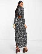 Ghospell Long Sleeve Maxi Dress In Dark Floral-black