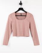 Pieces Scoop Neck Top In Rose Gingham-pink