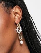 South Beach Faux Pearl And Shell Drop Earrings In Gold