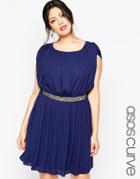 Asos Curve Mini Dress With Embellished Waist - Navy