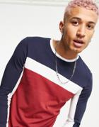 Asos Design Standard Long Sleeve T-shirt In Red Multi