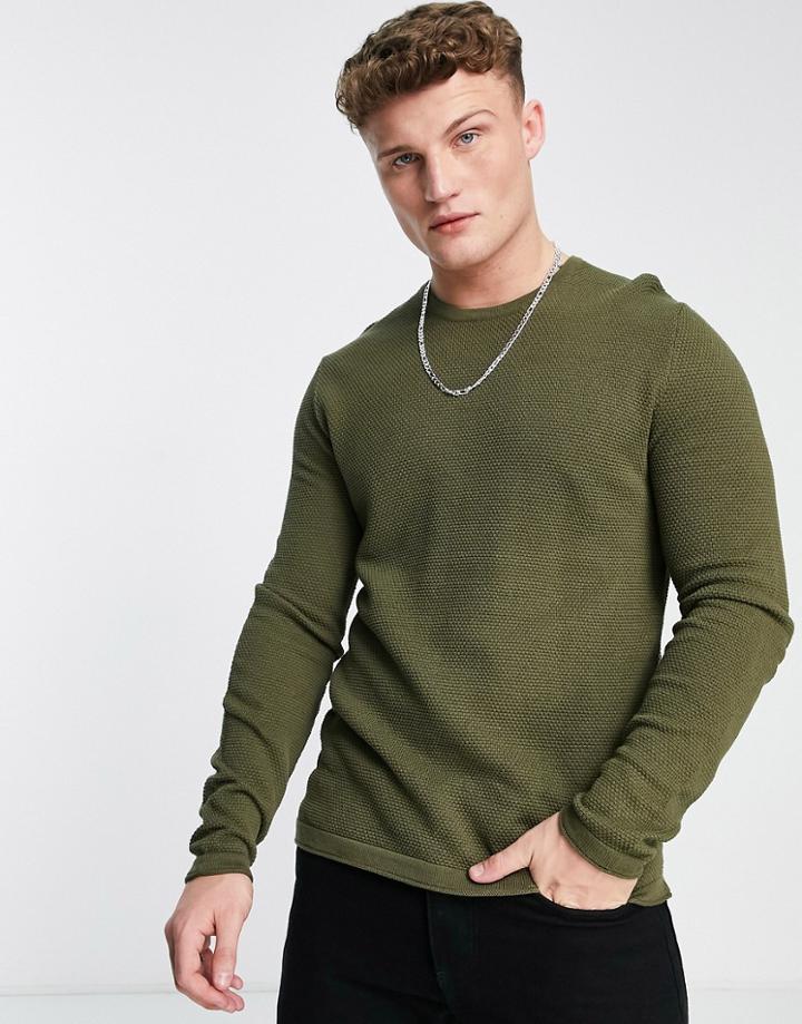 Only & Sons Textured Sweater In Khaki Green