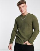 Only & Sons Textured Sweater In Khaki Green