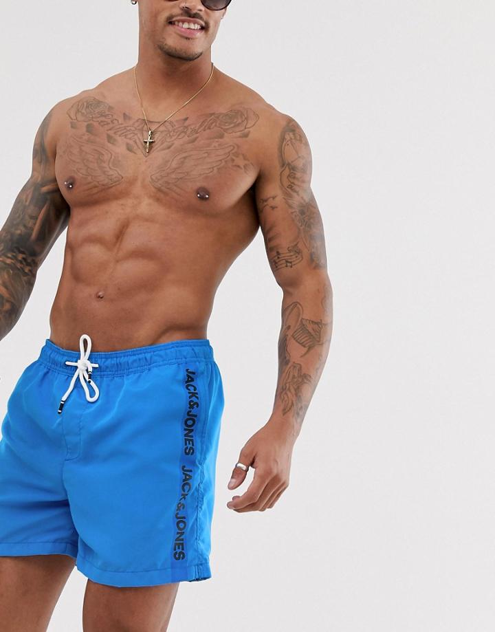 Jack & Jones Swim Shorts With Branded Taping In Blue