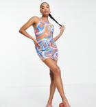 Urban Threads Petite Halter Neck Mini Dress In Multi Swirl Print