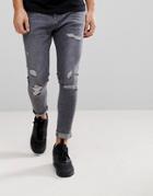 Bershka Super Skinny Jeans With Rips In Gray - Gray