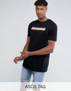 Asos Tall Longline T-shirt With Retro California Print - Black