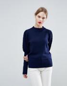 Asos Premium Sweater With High Neck And Cable Sleeve - Navy