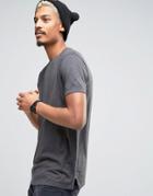 Asos Longline T-shirt In Charcoal Marl With Side Zips - Gray