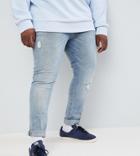 Asos Design Plus Super Skinny Jeans In Light Wash Blue With Abrasions - Blue