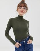 Asos Design Eco Fine Knit Roll Neck Sweater - Green