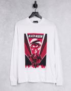 Asos Design Marvel Long Sleeve T-shirt With Black Widow Print In White