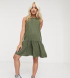 Noisy May Petite Mini Dress With Drop Waist In Khaki-green