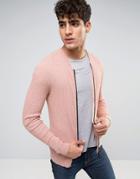 Asos Knitted Bomber With Waffle Texture In Muscle Fit - Pink