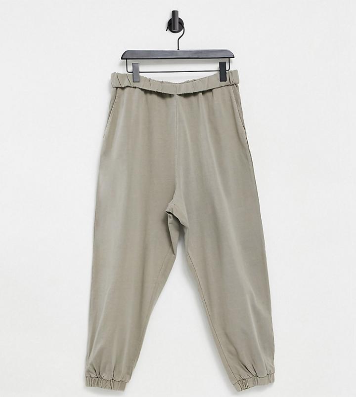 Asos Design Petite Natural Dye Oversized Sweatpants With Roll Waist In Khaki-brown