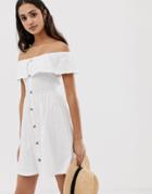 Asos Design Mini Button Through Sundress With Tiered Skirt-white