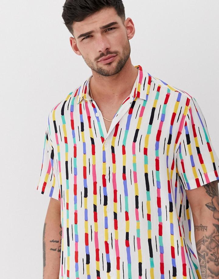 Asos Design Relaxed Stripe Painted Shirt-multi