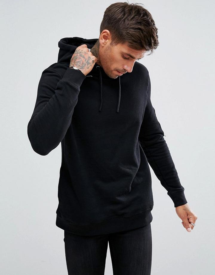 River Island Hoodie With Ma1 Pocket In Black - Black