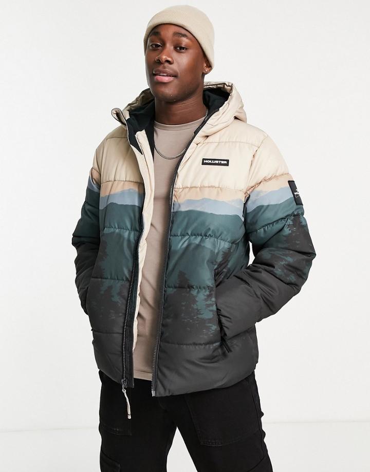 Hollister Scenic Print Hooded Heavy Puffer In Multi